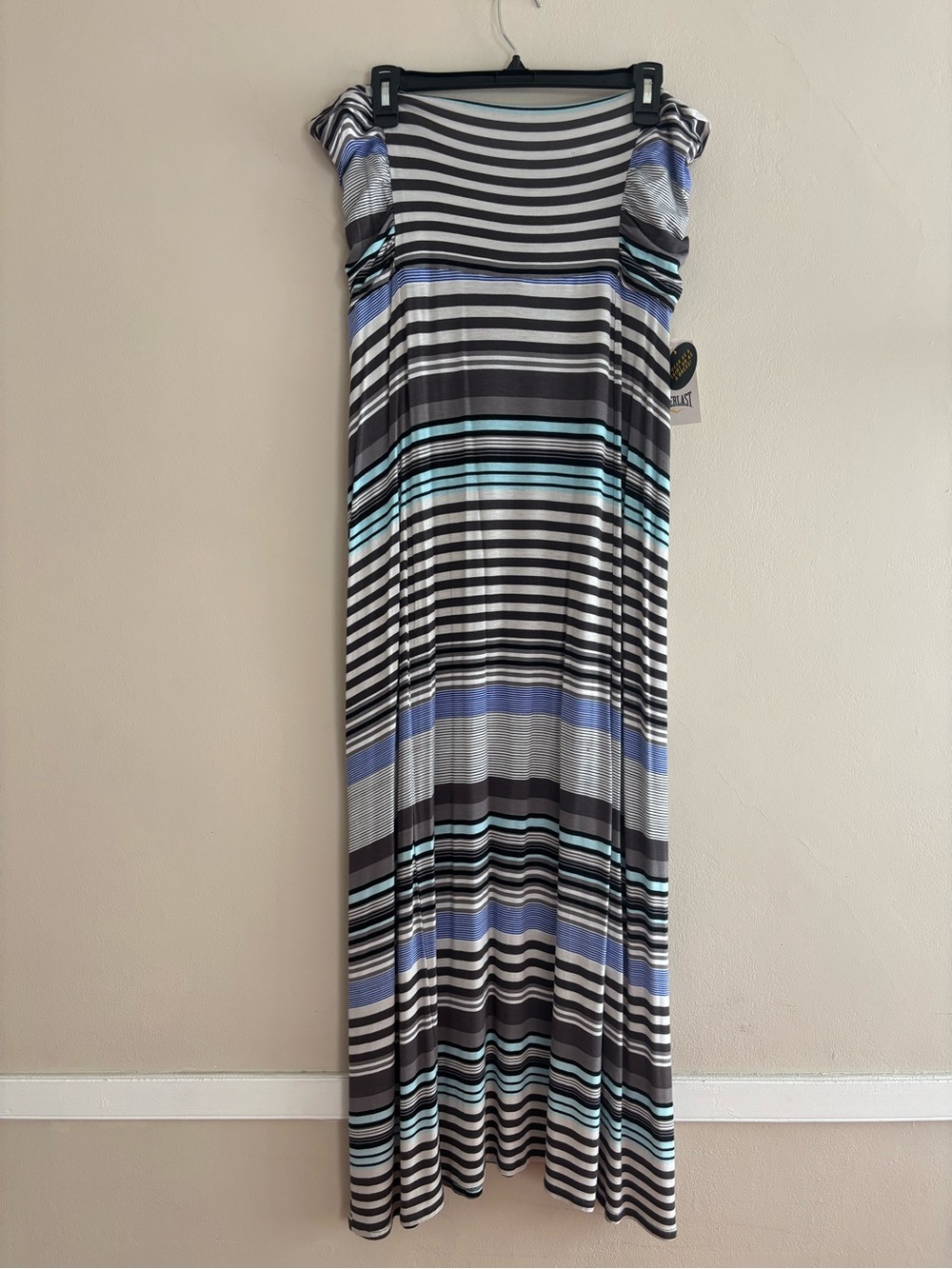 Everlast Striped Sleeveless Maxi Dress in Black, Gray & Blue